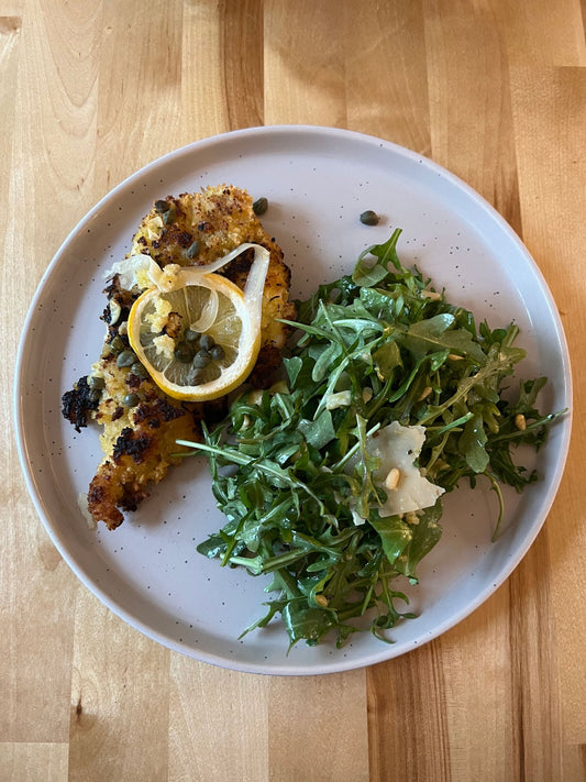 Lemon Panko Chicken With Arugula Salad